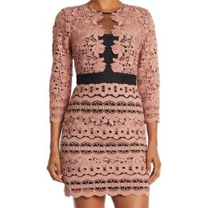Reiss Pink and Black Lenny Mixed Lace Dress
